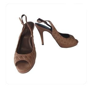 Cole Haan Brown Quilted Peep-toe Slingback Heels, Size 8